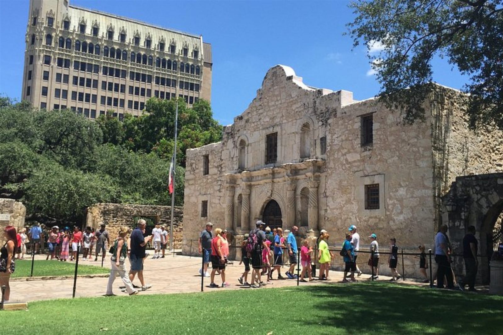 The Alamo today with visitors lined up outside